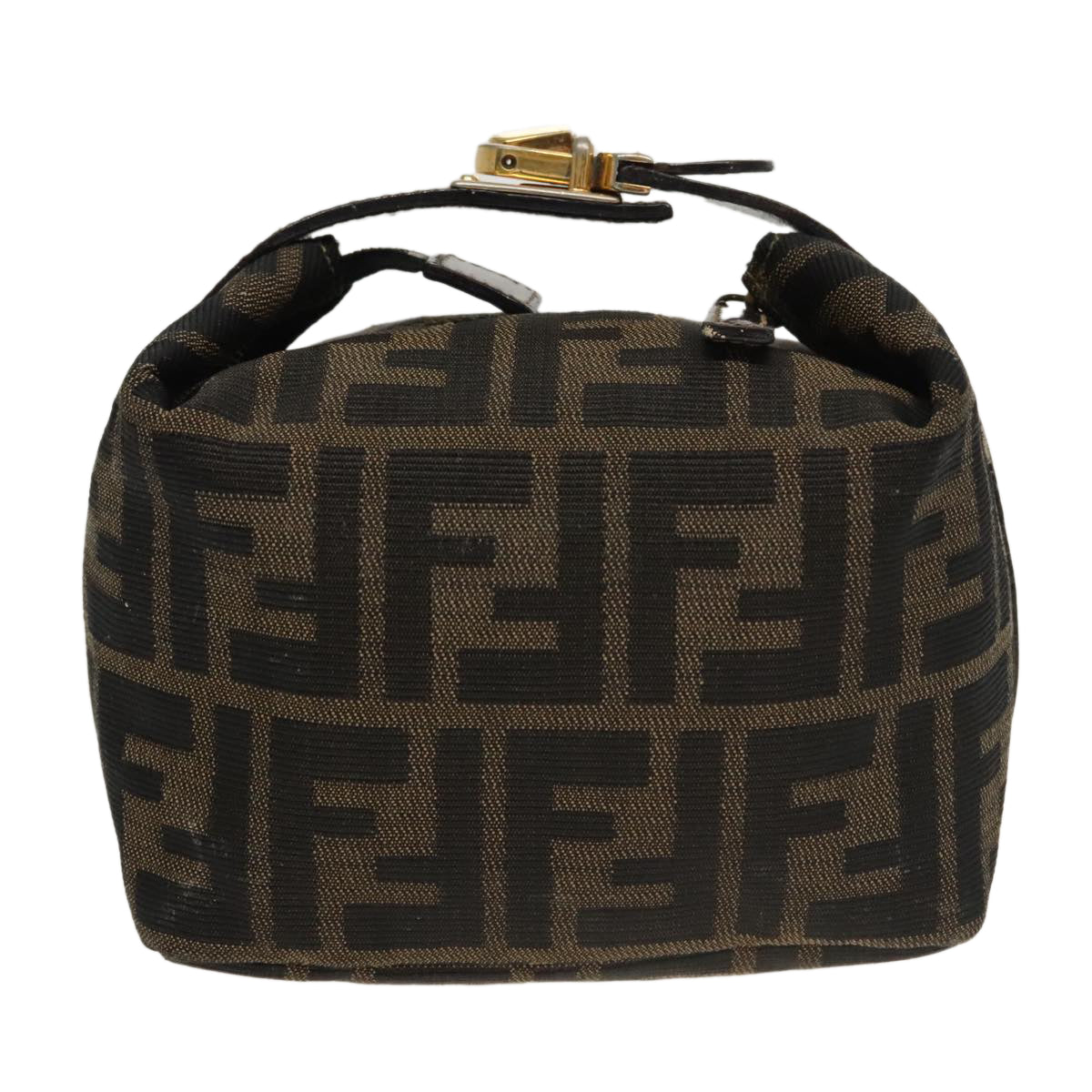 FENDI Zucca Canvas Vanity Pouch Brown Black gold 100694
