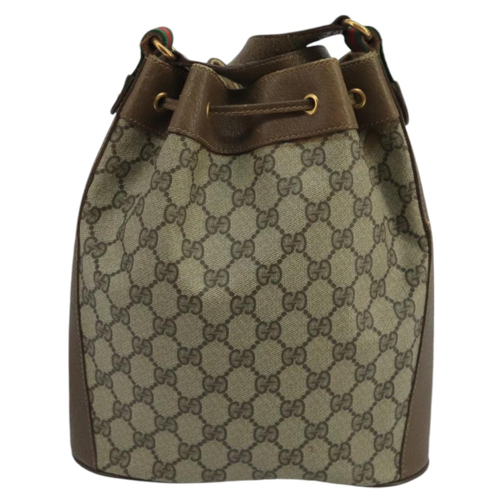 GUCCI GG Supreme Web Sherry Line Shoulder Bag PVC Beige Gold 100695