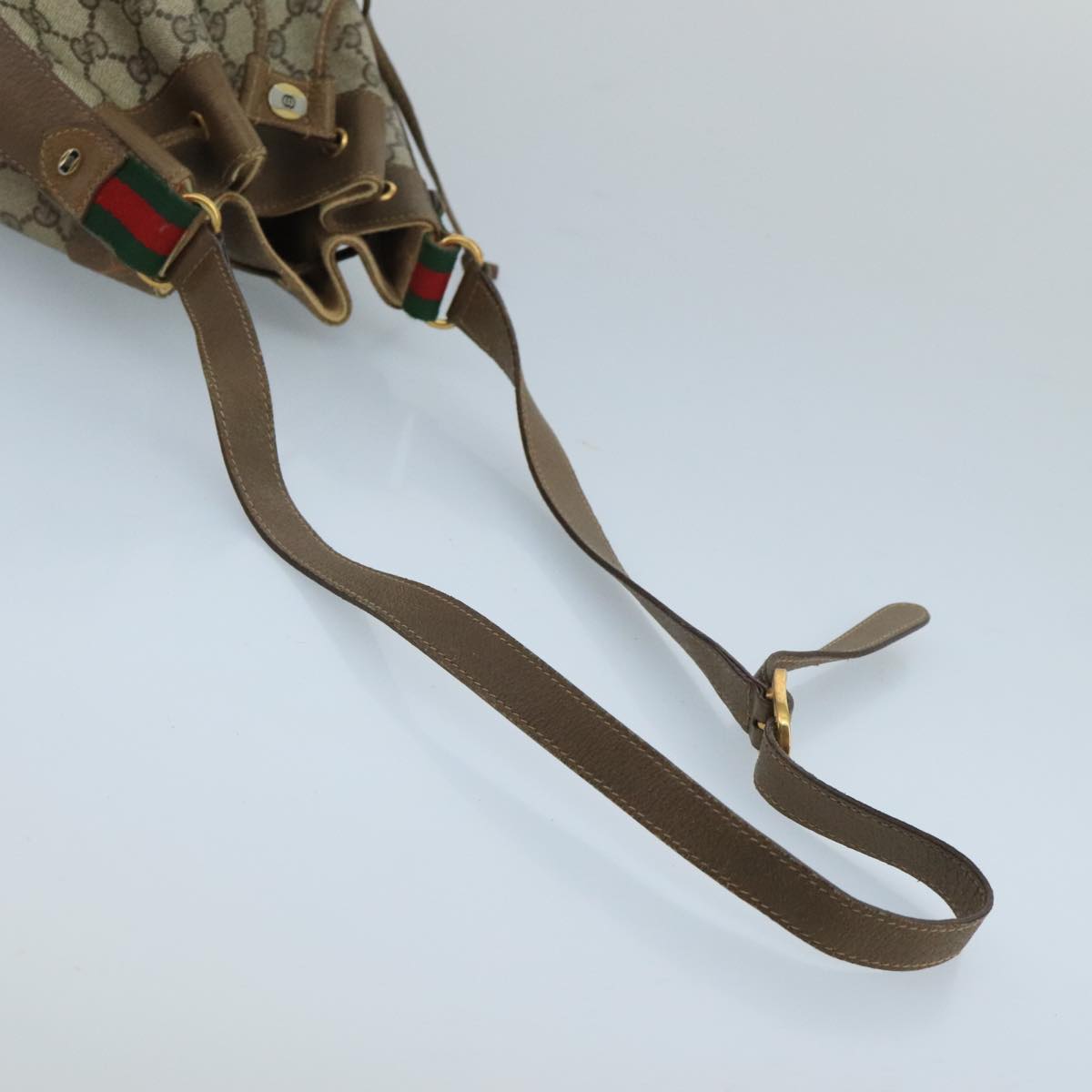 GUCCI GG Supreme Web Sherry Line Shoulder Bag PVC Beige Gold 100695
