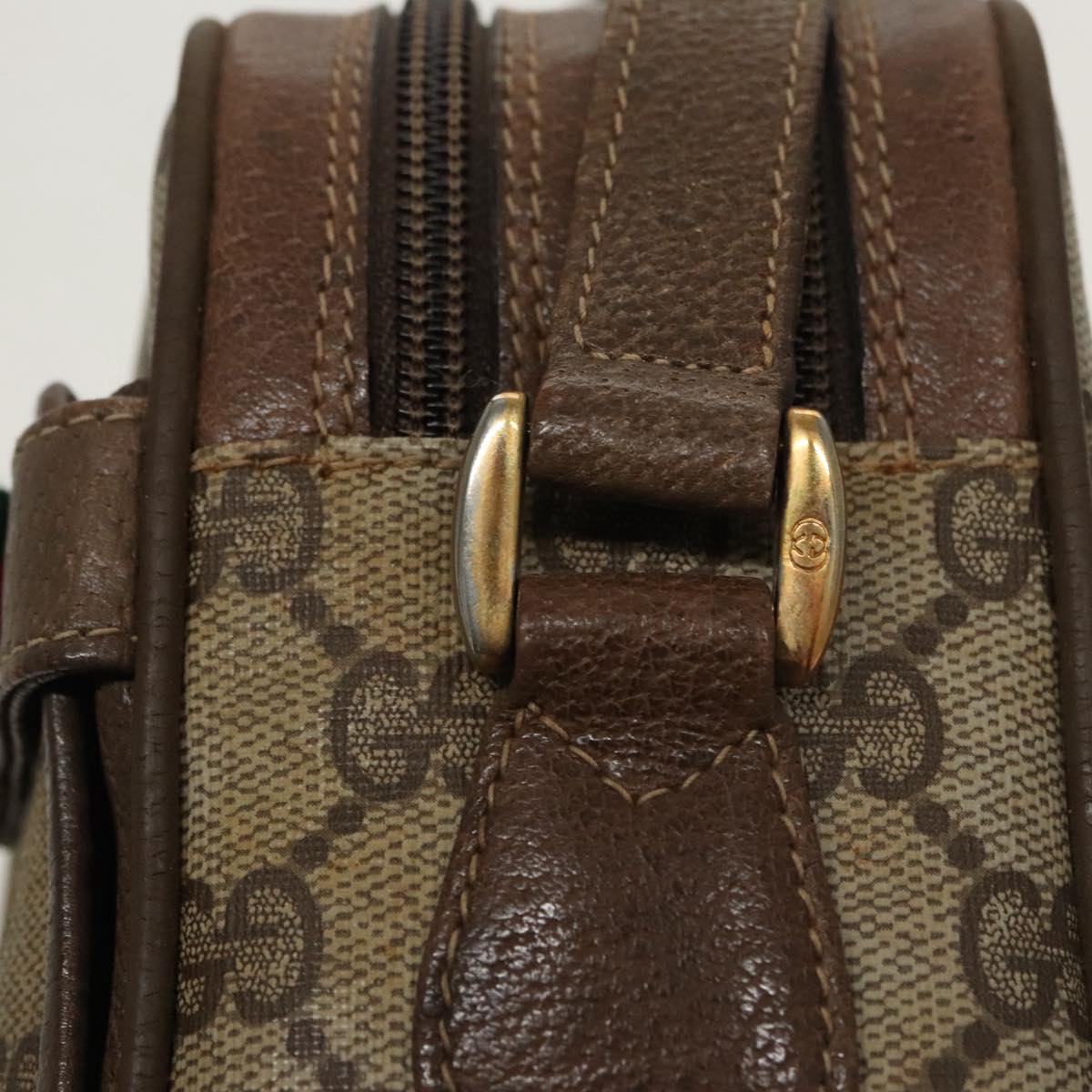 GUCCI GG Supreme Web Sherry Line Shoulder Bag PVC Beige 93 02 049 100696