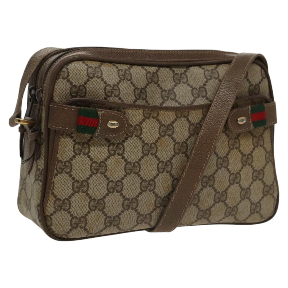 GUCCI GG Supreme Web Sherry Line Shoulder Bag PVC Beige 93 02 049 100696