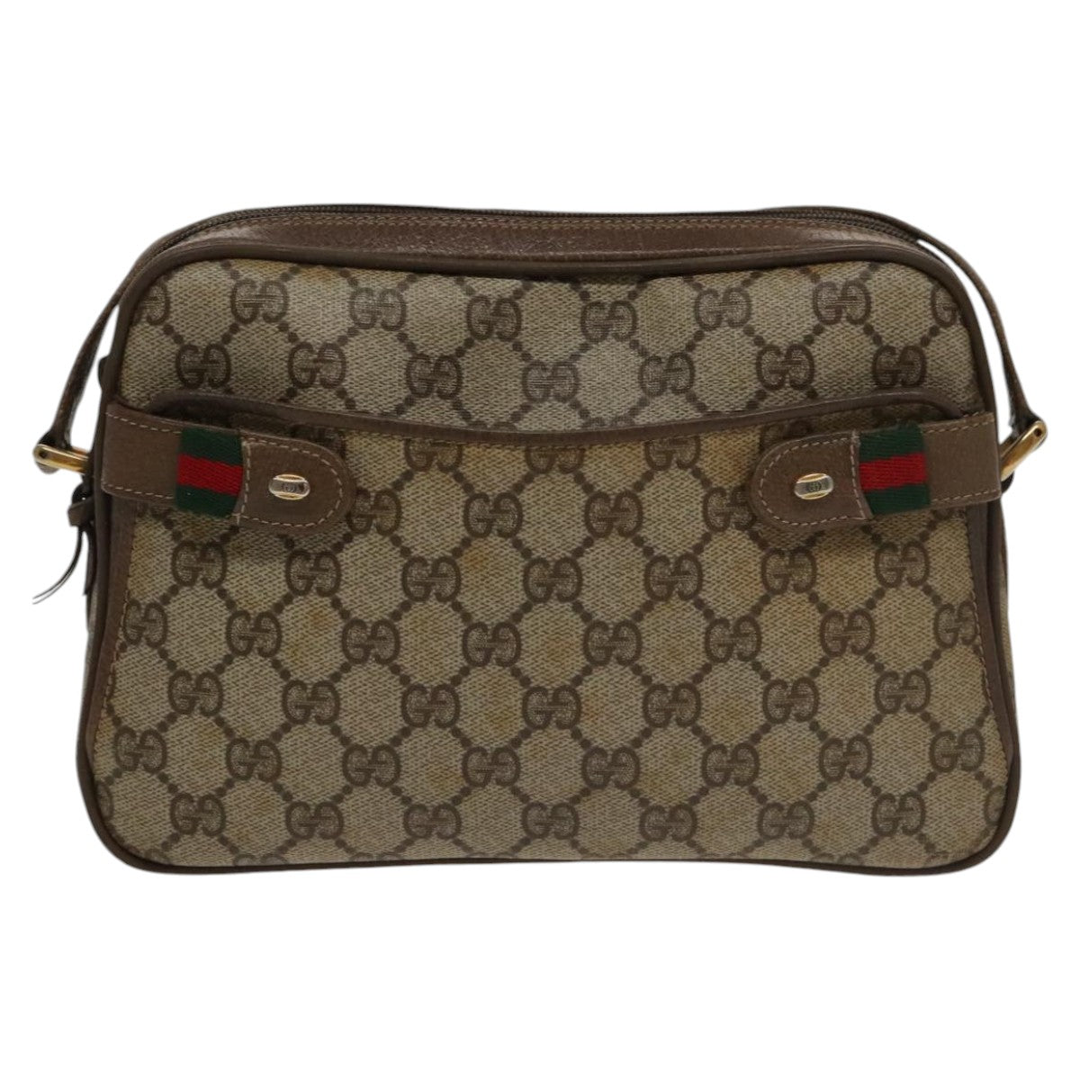GUCCI GG Supreme Web Sherry Line Shoulder Bag PVC Beige 93 02 049 100696