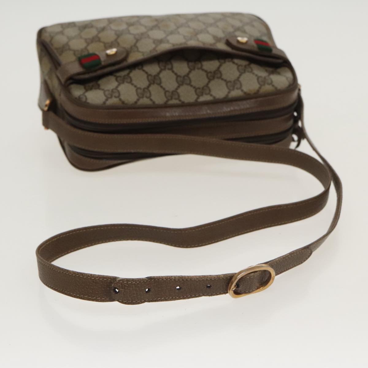 GUCCI GG Supreme Web Sherry Line Shoulder Bag PVC Beige 93 02 049 100696