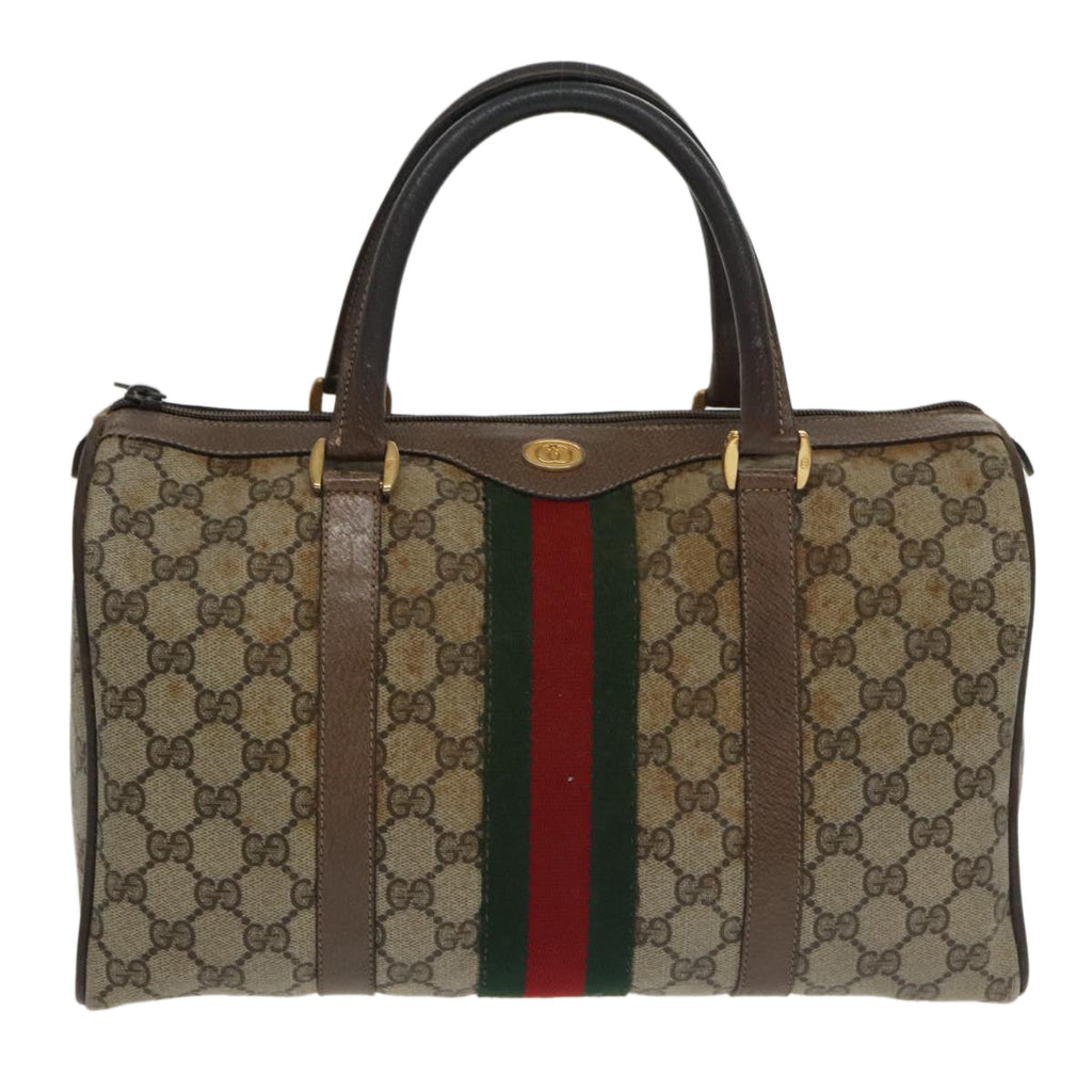GUCCI GG Supreme Web Sherry Line Hand Bag PVC Beige Red 39 02 007 100697