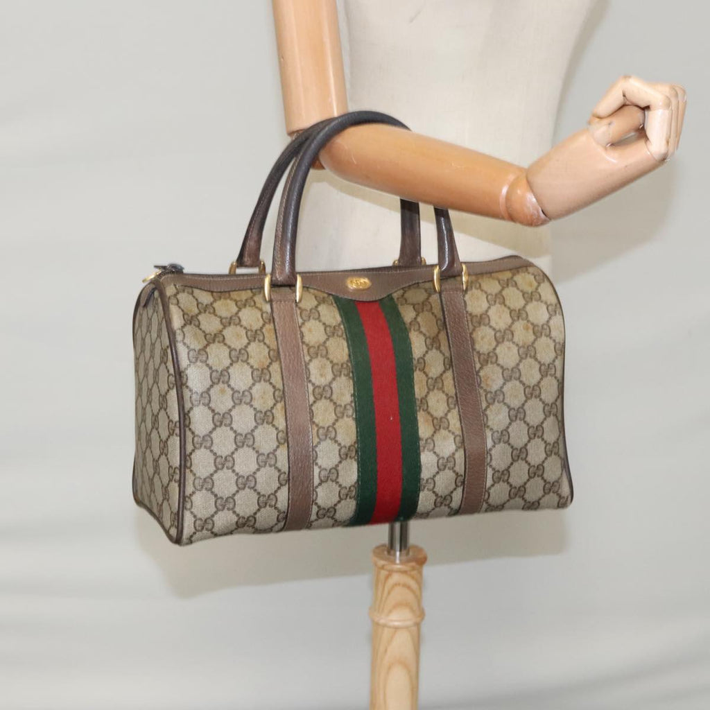 GUCCI GG Supreme Web Sherry Line Hand Bag PVC Beige Red 39 02 007 100697