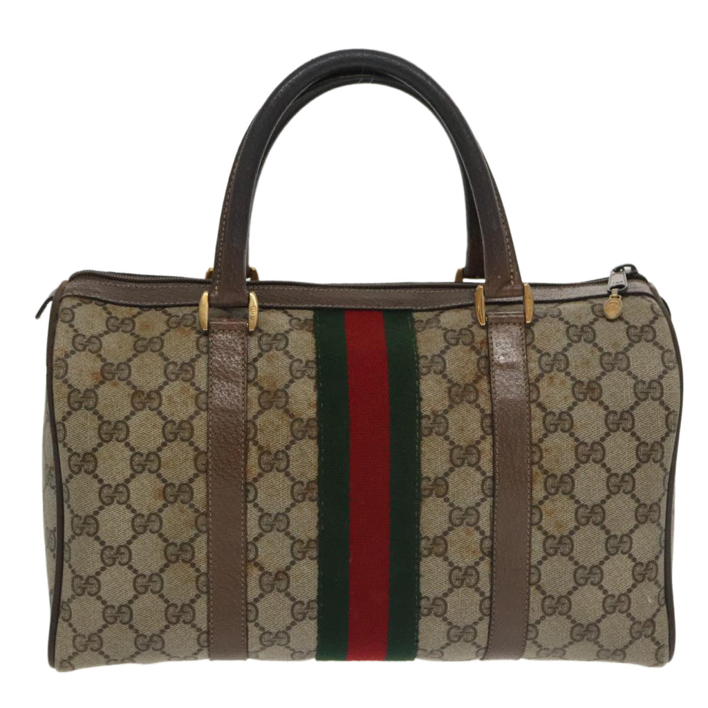 GUCCI GG Supreme Web Sherry Line Hand Bag PVC Beige Red 39 02 007 100697