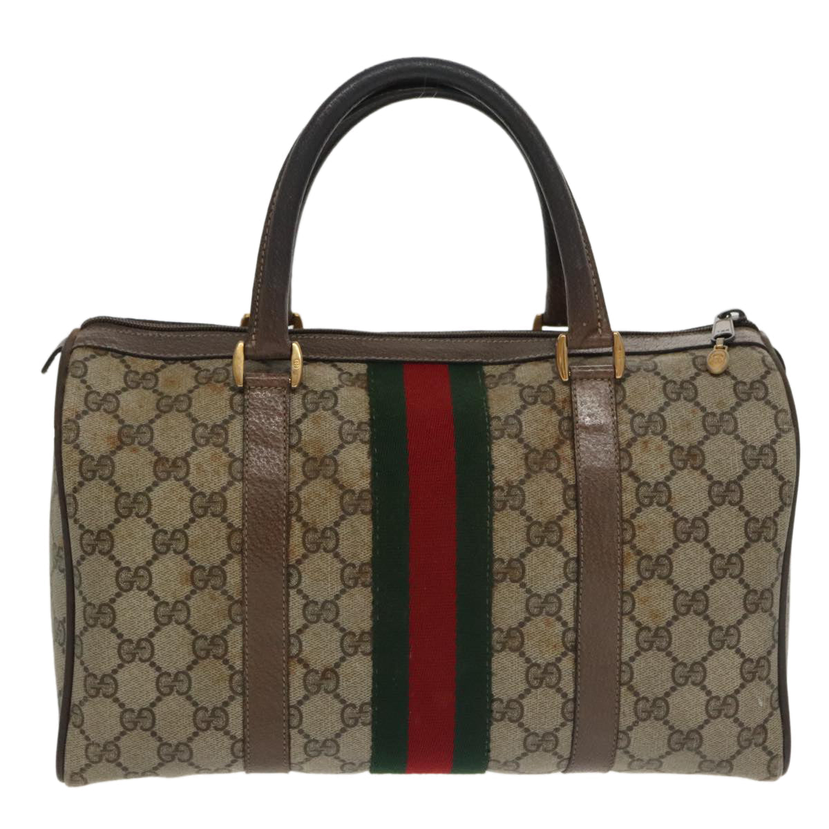 GUCCI GG Supreme Web Sherry Line Hand Bag PVC Beige Red 39 02 007 100697