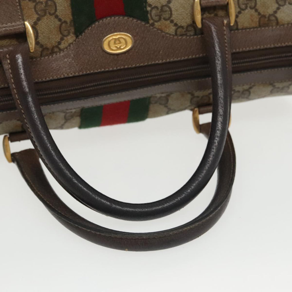 GUCCI GG Supreme Web Sherry Line Hand Bag PVC Beige Red 39 02 007 100697