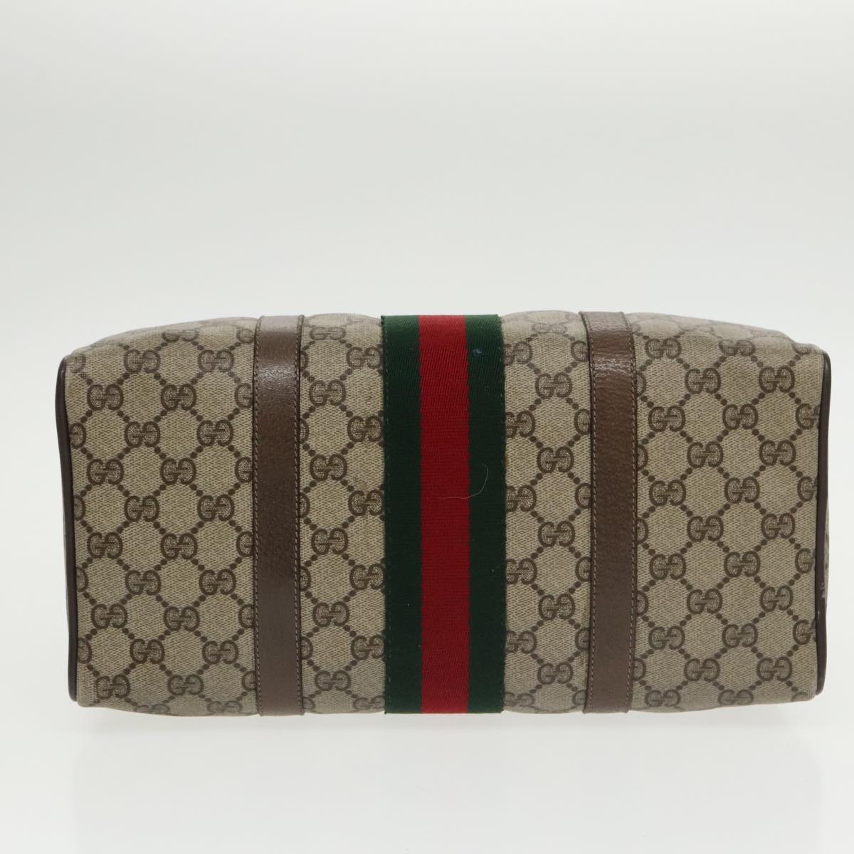 GUCCI GG Supreme Web Sherry Line Hand Bag PVC Beige Red 39 02 007 100697