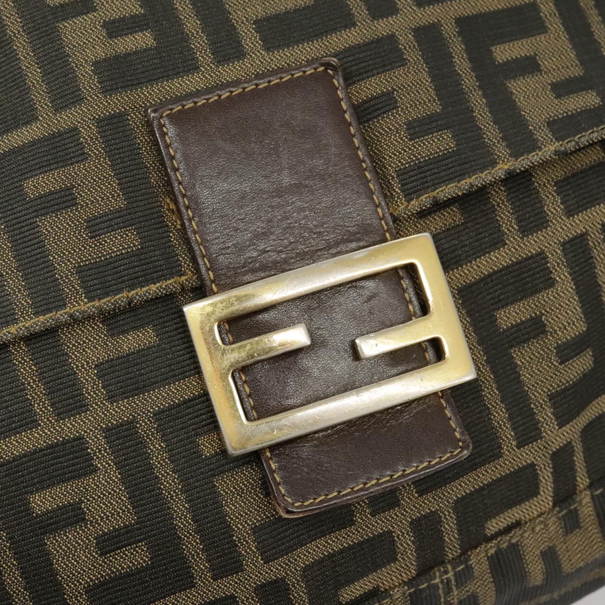 FENDI Zucca Canvas Mamma Baguette Shoulder Bag Brown Black 100706