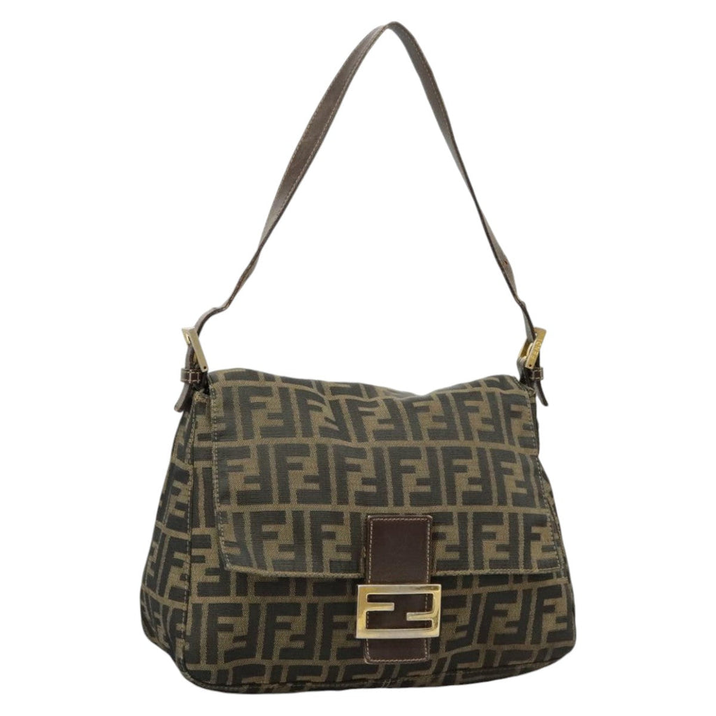 FENDI Zucca Canvas Mamma Baguette Shoulder Bag Brown Black 100706
