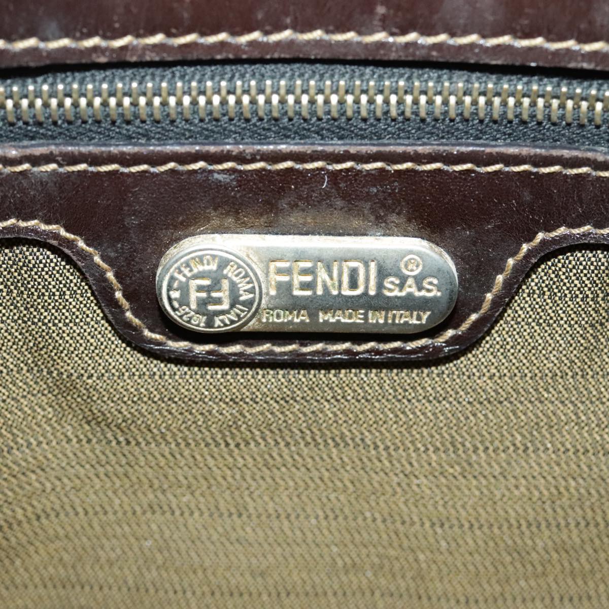 FENDI Zucca Canvas Mamma Baguette Shoulder Bag Brown Black 100706