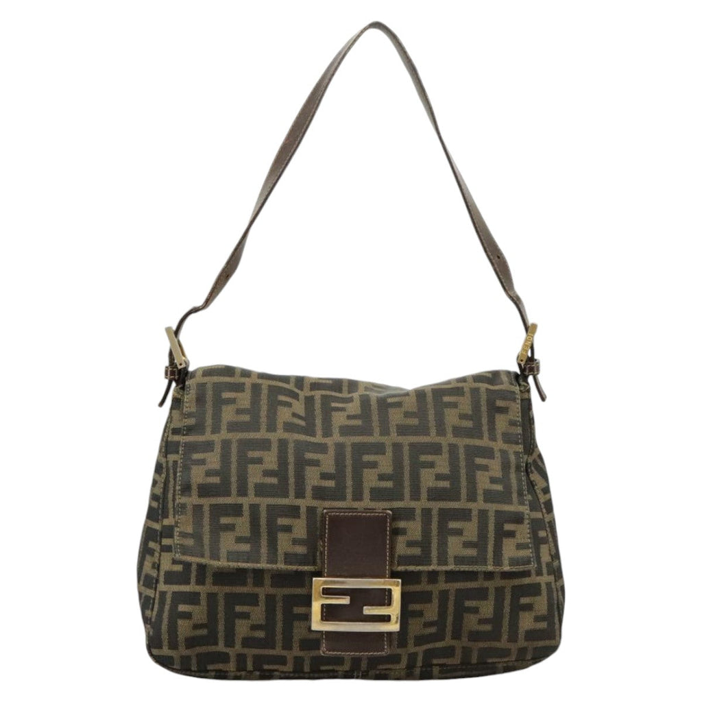 FENDI Zucca Canvas Mamma Baguette Shoulder Bag Brown Black 100706
