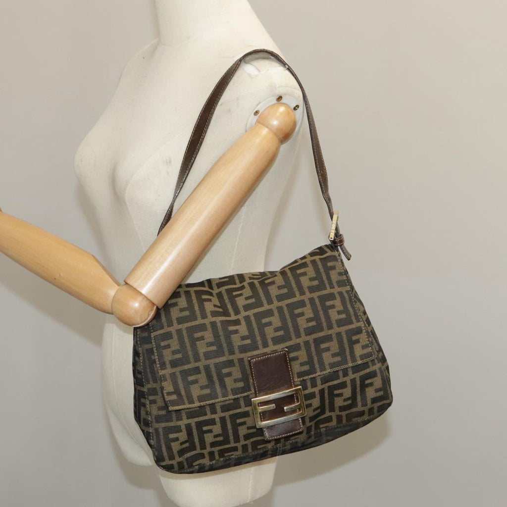FENDI Zucca Canvas Mamma Baguette Shoulder Bag Brown Black 100706