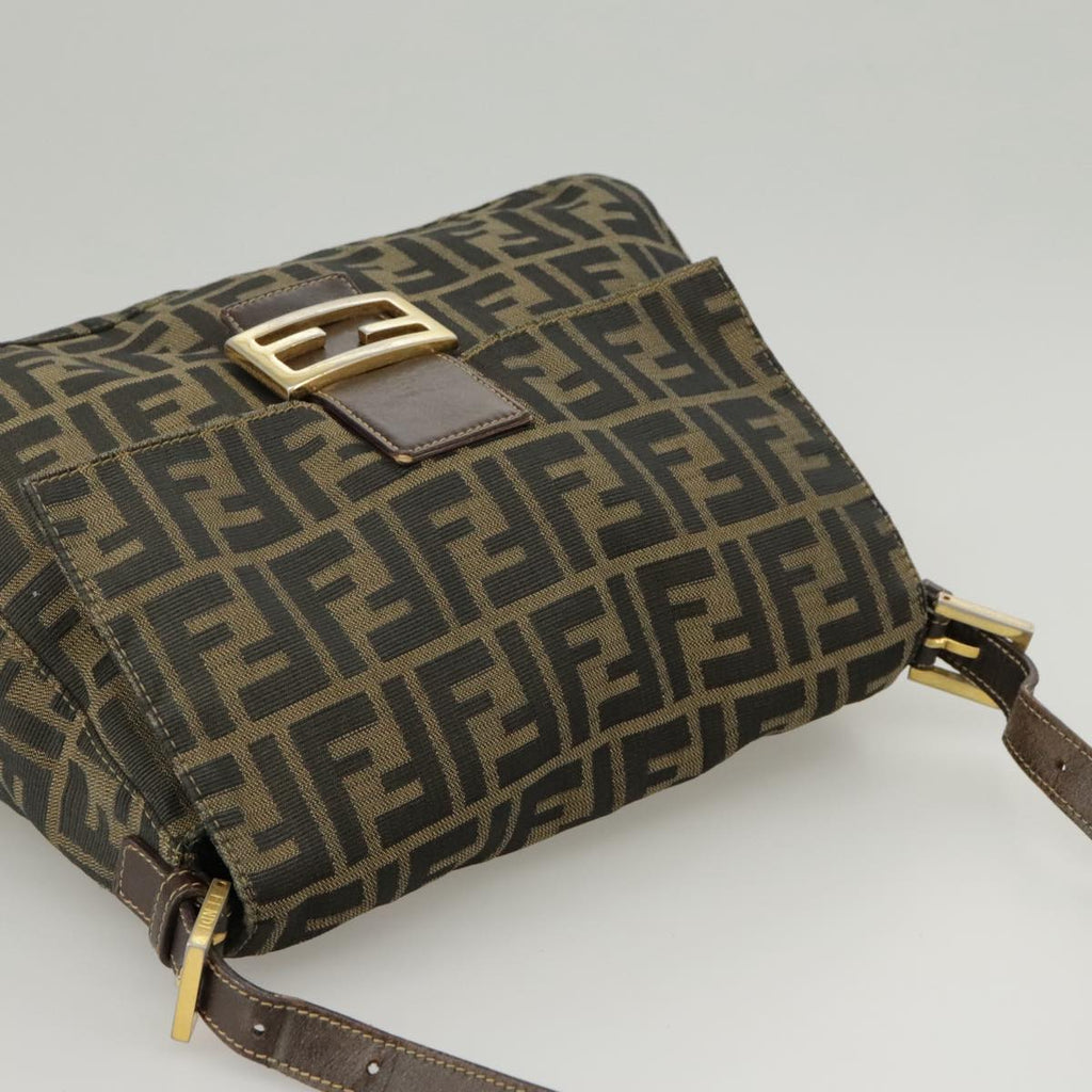 FENDI Zucca Canvas Mamma Baguette Shoulder Bag Brown Black 100706