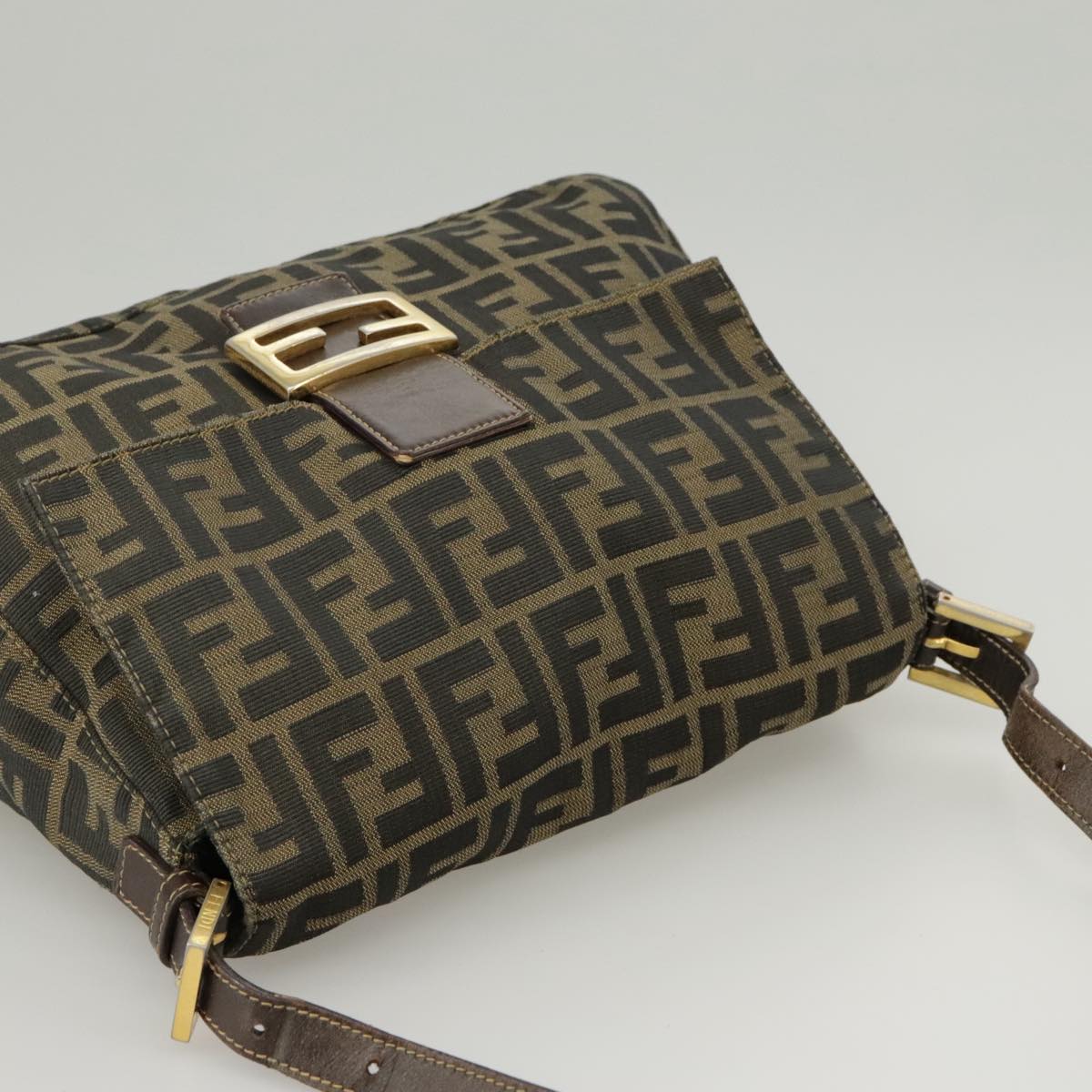FENDI Zucca Canvas Mamma Baguette Shoulder Bag Brown Black 100706