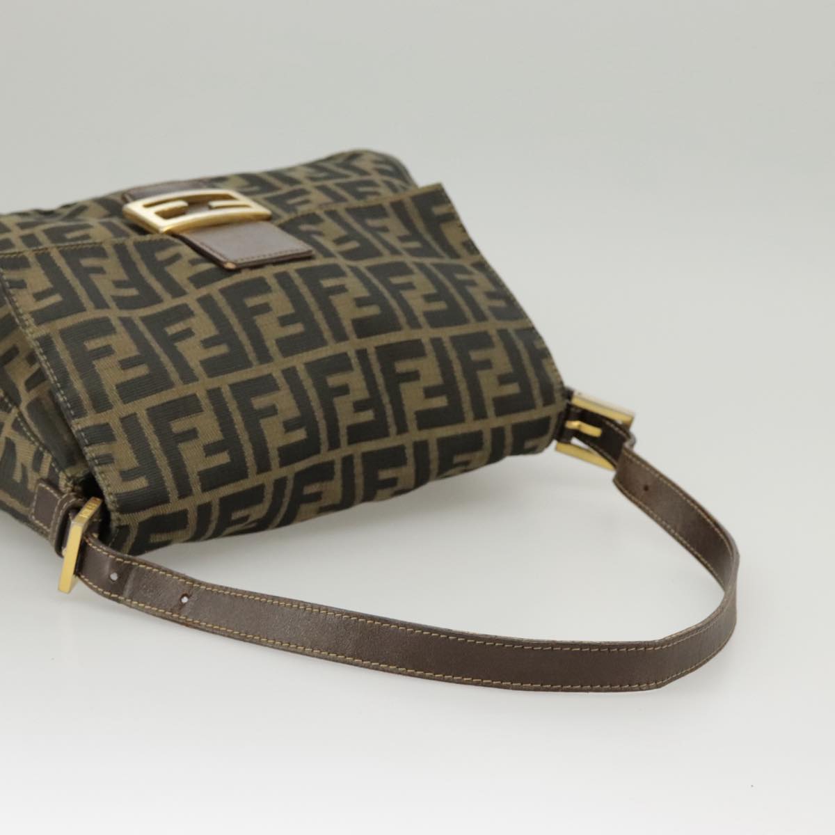 FENDI Zucca Canvas Mamma Baguette Shoulder Bag Brown Black 100706
