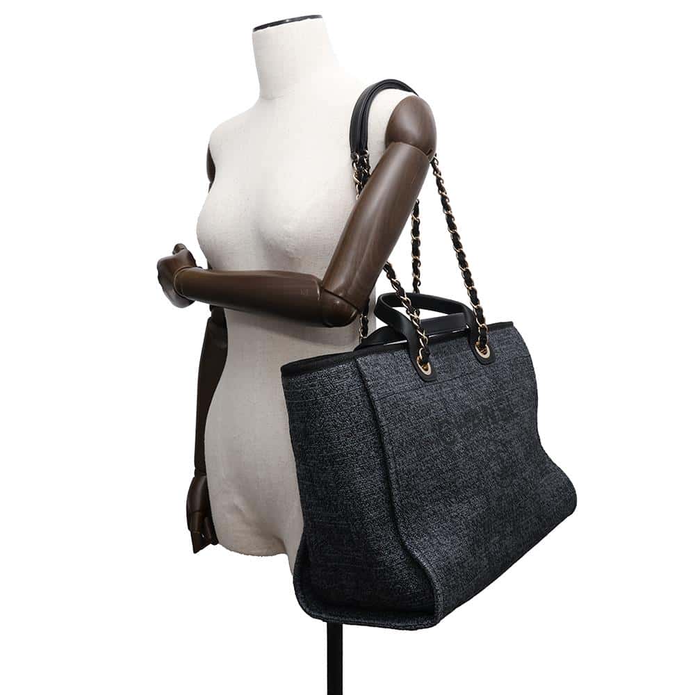 CHANEL Deauville Navy/BlackA66941 Straw Leather Size GM