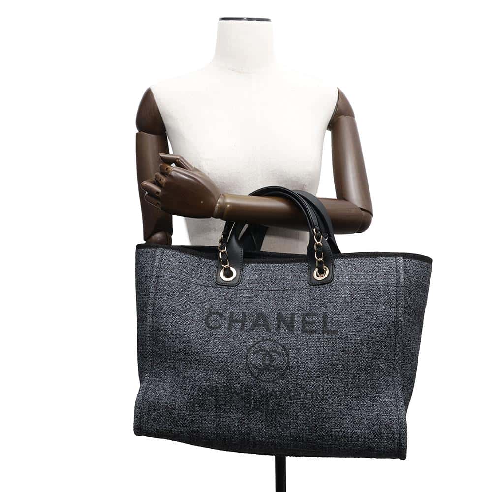 CHANEL Deauville Navy/BlackA66941 Straw Leather Size GM