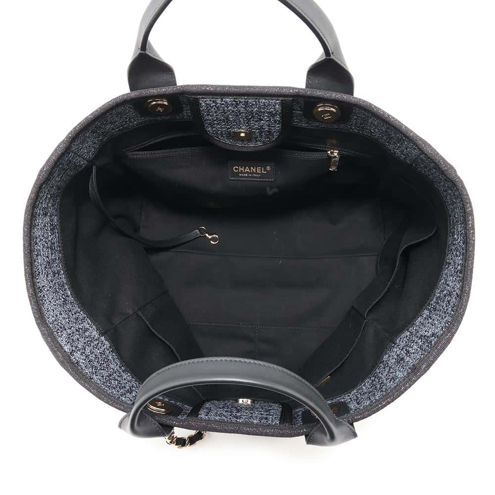 CHANEL Deauville Navy/BlackA66941 Straw Leather Size GM