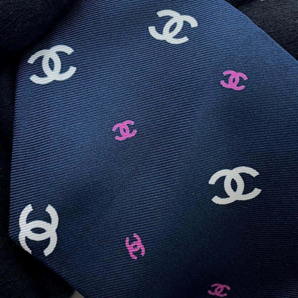 CHANEL CC Logo Ribbon Motif Scrunchie Navy/White/PinkAA9376 Silk100%