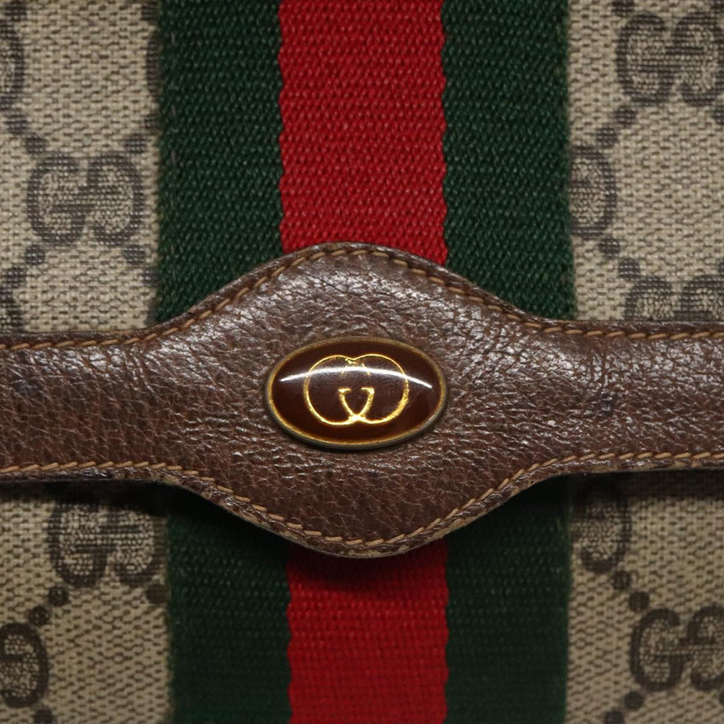 GUCCI GG Supreme Web Sherry Line Clutch Bag PVC Beige Red Green 100712