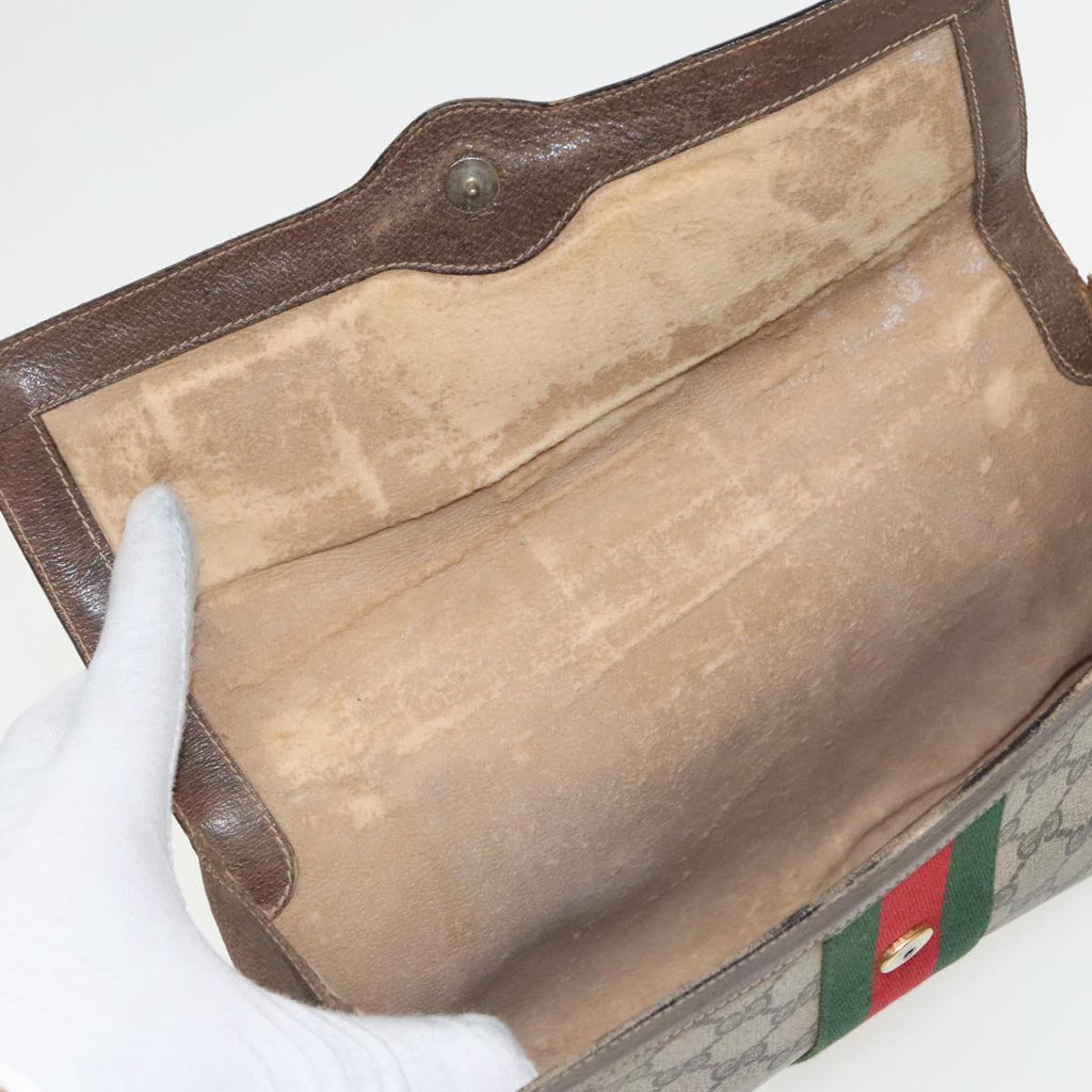 GUCCI GG Supreme Web Sherry Line Clutch Bag PVC Beige Red Green 100712