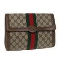 GUCCI GG Supreme Web Sherry Line Clutch Bag PVC Beige Red Green 100712