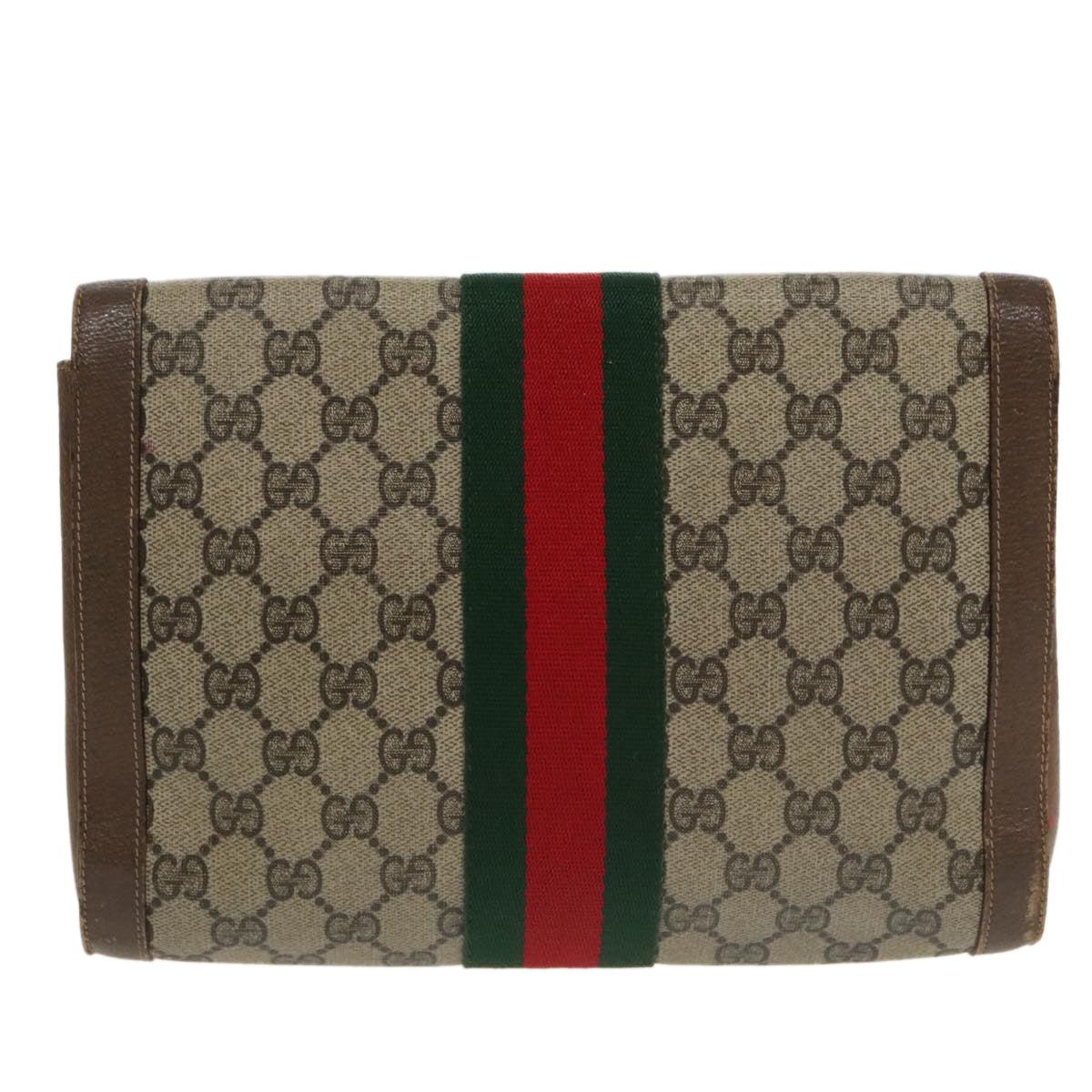 GUCCI GG Supreme Web Sherry Line Clutch Bag PVC Beige Red Green 100712