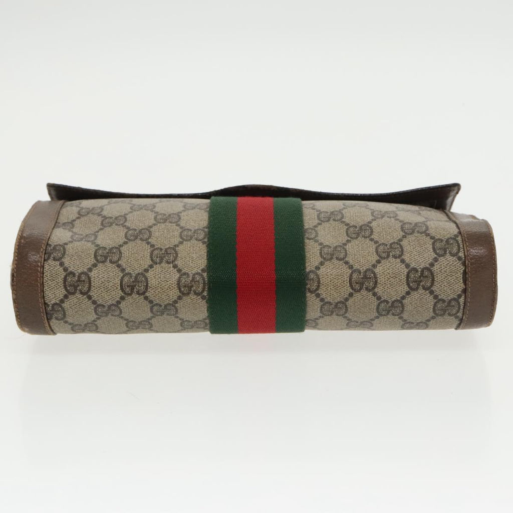 GUCCI GG Supreme Web Sherry Line Clutch Bag PVC Beige Red Green 100712
