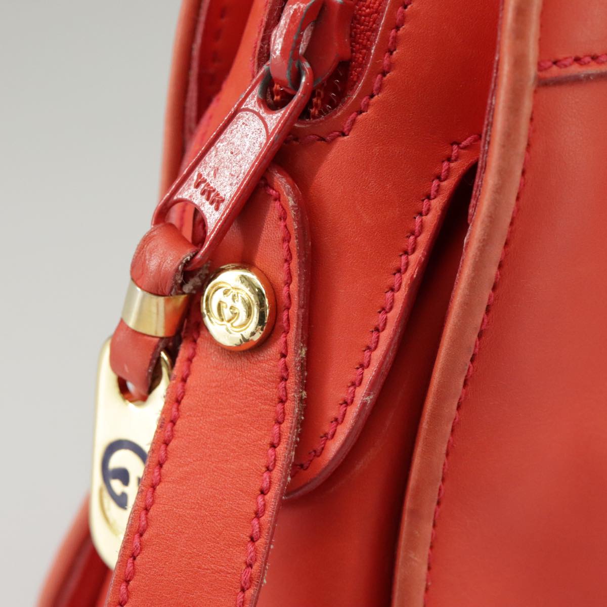 GUCCI Sherry Line Shoulder Bag Leather Orange Navy Red 100717