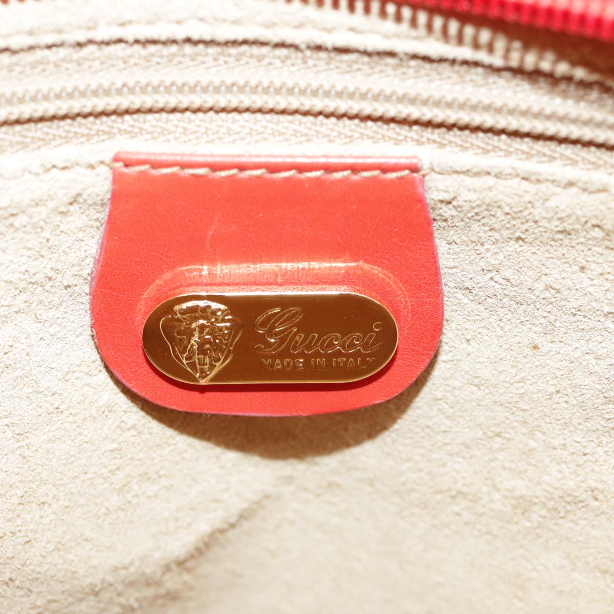 GUCCI Sherry Line Shoulder Bag Leather Orange Navy Red 100717