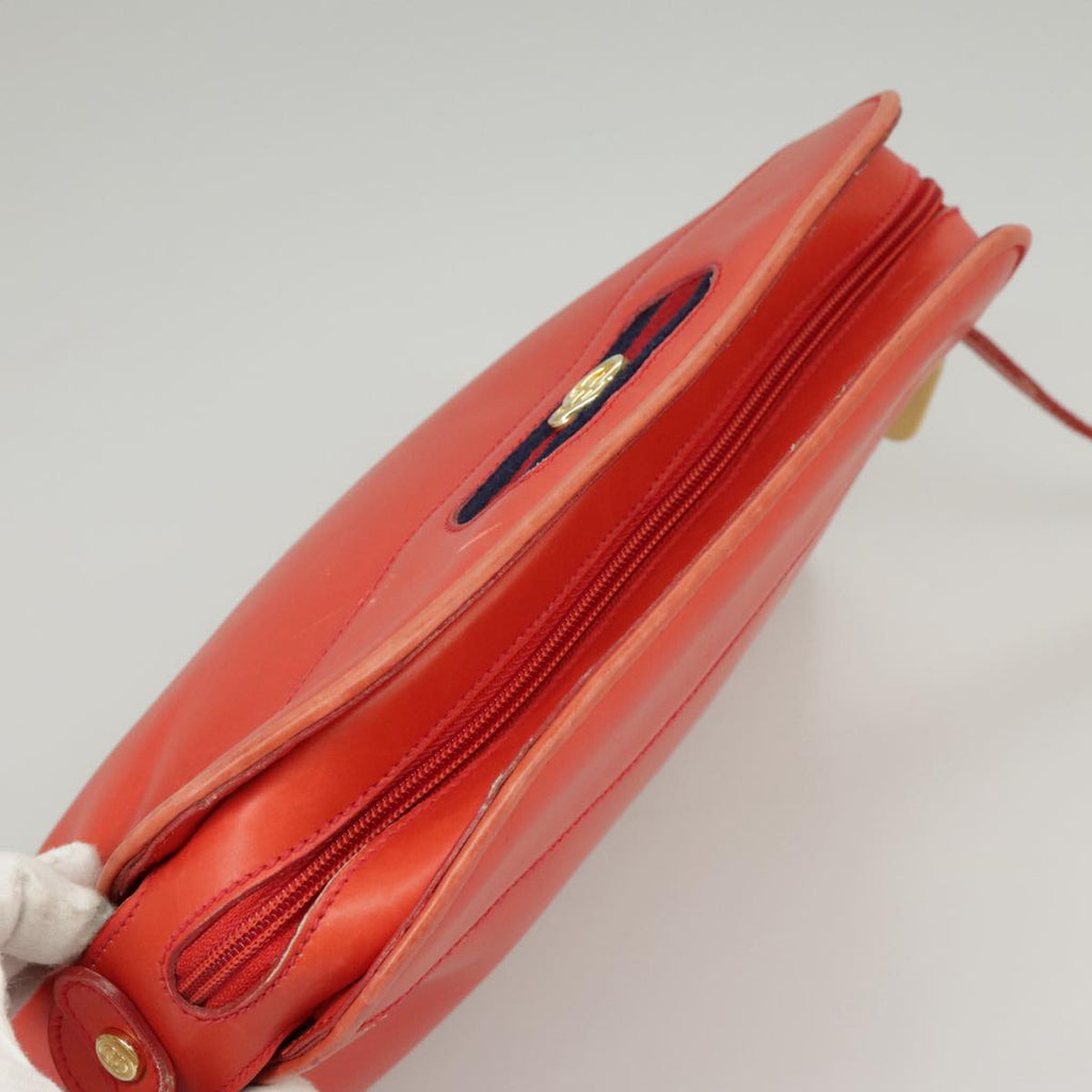 GUCCI Sherry Line Shoulder Bag Leather Orange Navy Red 100717