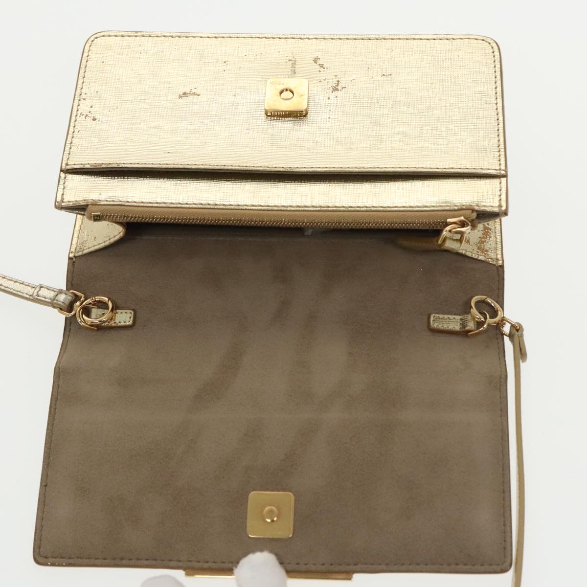 FENDI Shoulder Bag Leather Gold 100718