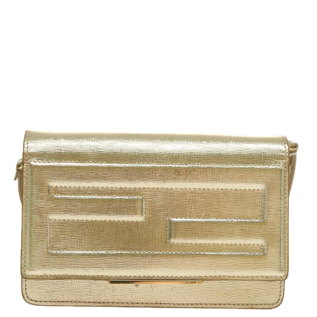 FENDI Shoulder Bag Leather Gold 100718