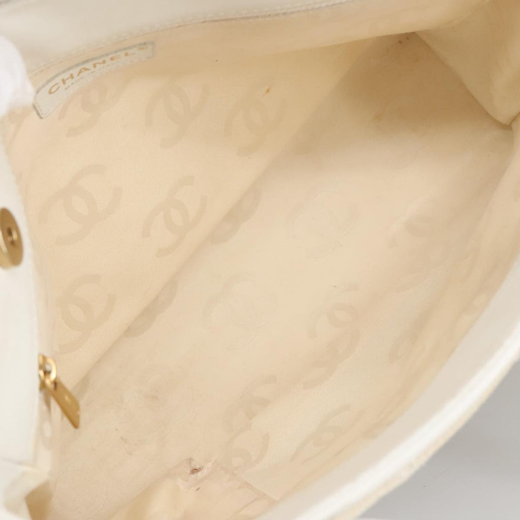 CHANEL Tote Bag Canvas Gold White CC 100722