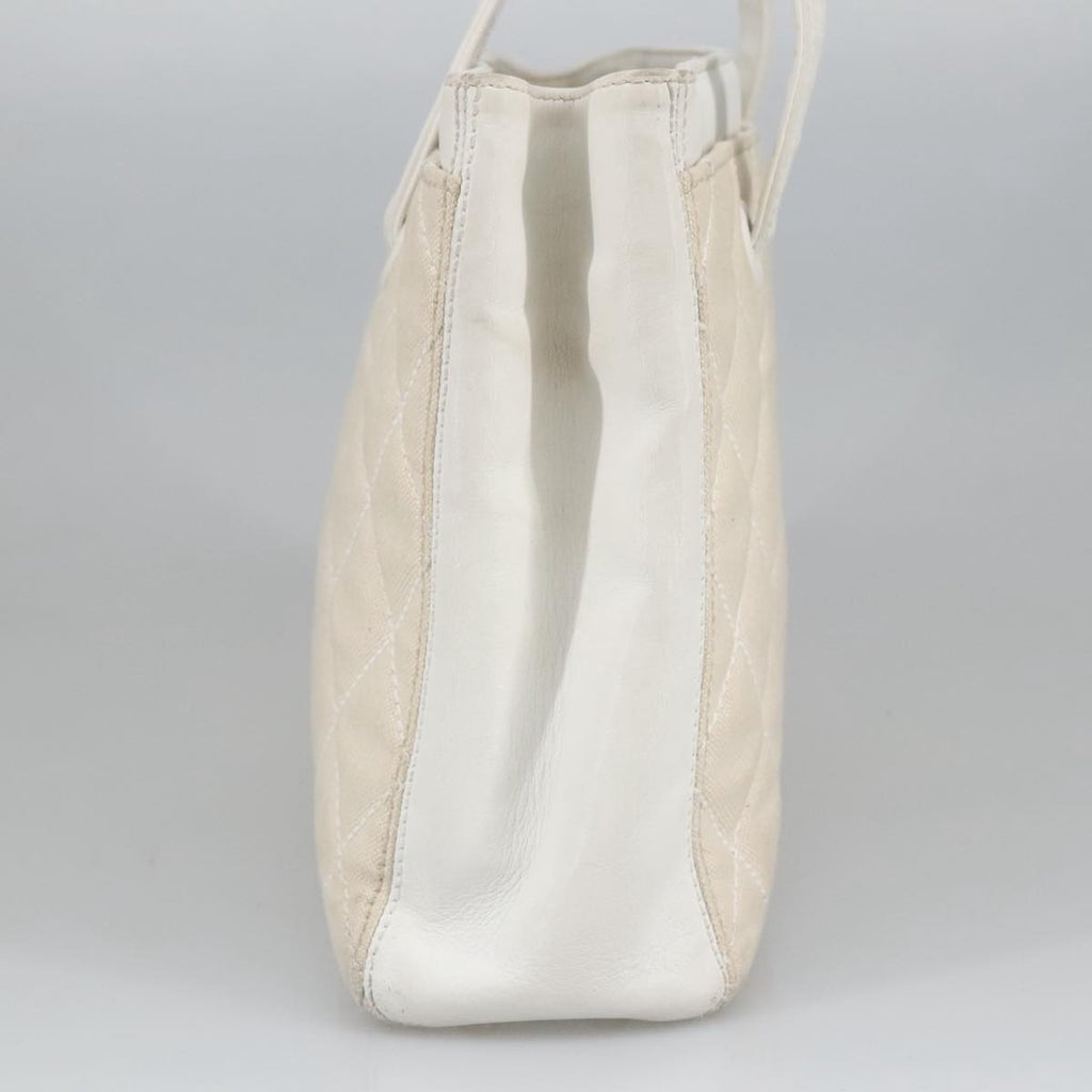 CHANEL Tote Bag Canvas Gold White CC 100722