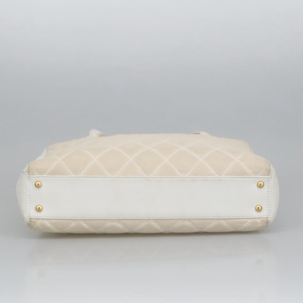 CHANEL Tote Bag Canvas Gold White CC 100722