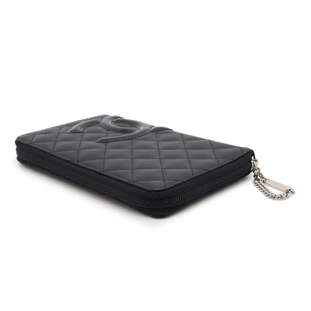 CHANEL Cambon Line Zip Around Long Wallet Black/PinkA50078 Calf Leather/Patent Leather