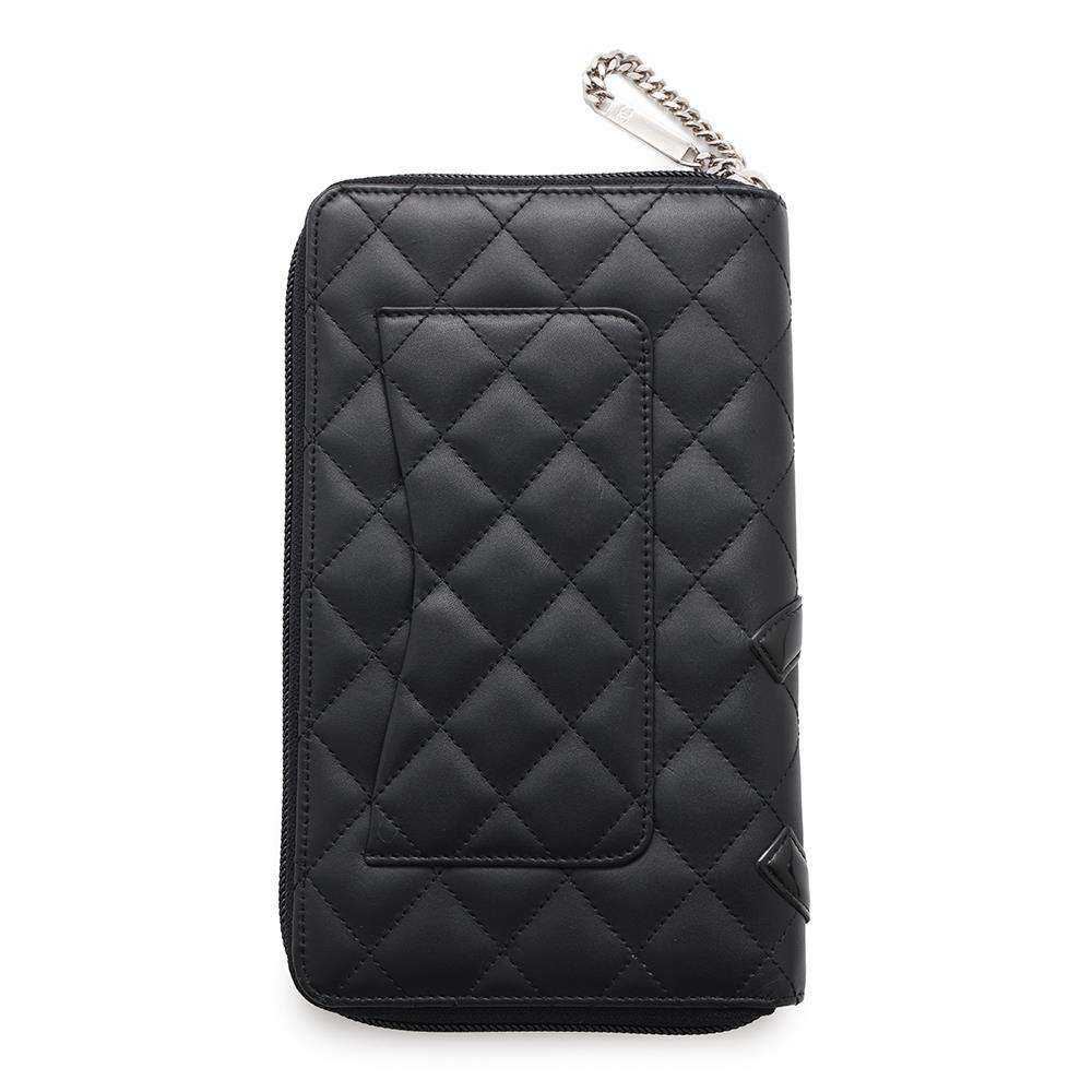 CHANEL Cambon Line Zip Around Long Wallet Black/PinkA50078 Calf Leather/Patent Leather