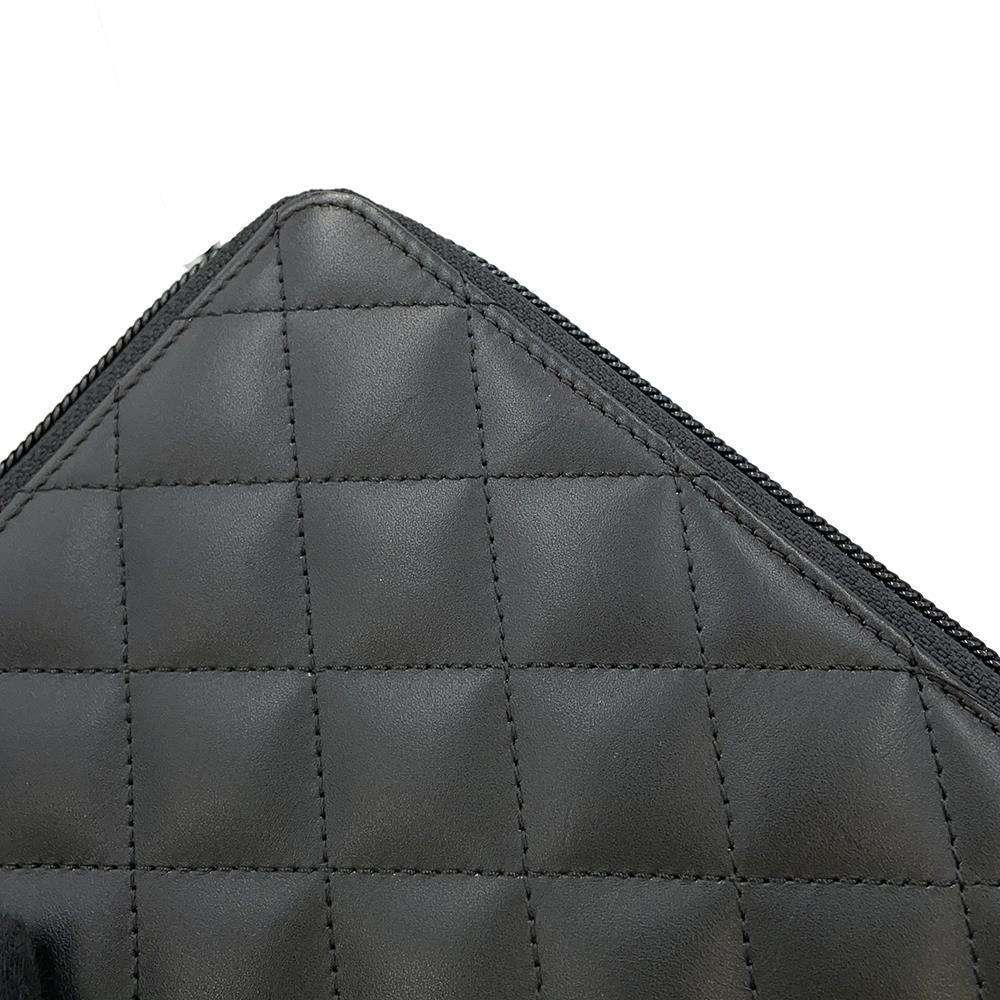 CHANEL Cambon Line Zip Around Long Wallet Black/PinkA50078 Calf Leather/Patent Leather
