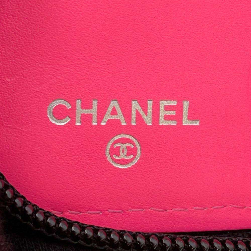 CHANEL Cambon Line Zip Around Long Wallet Black/PinkA50078 Calf Leather/Patent Leather