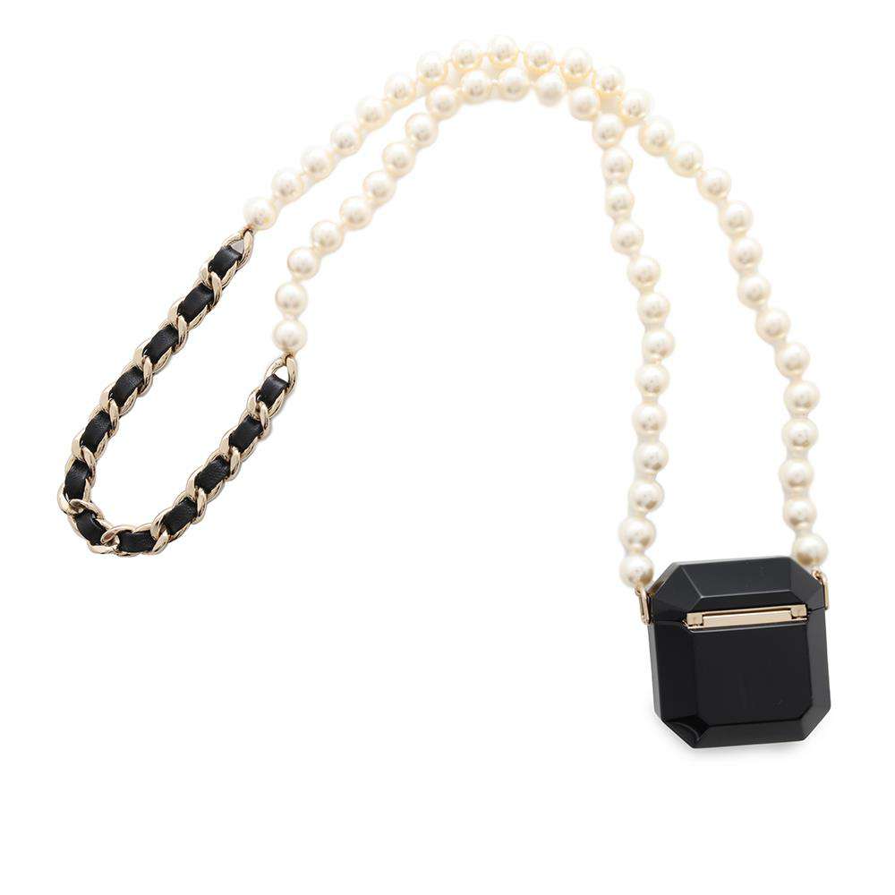 CHANEL Faux Pearl  AirPodsCase BlackAB6425 Metal Faux Pearl  Rhinestone
