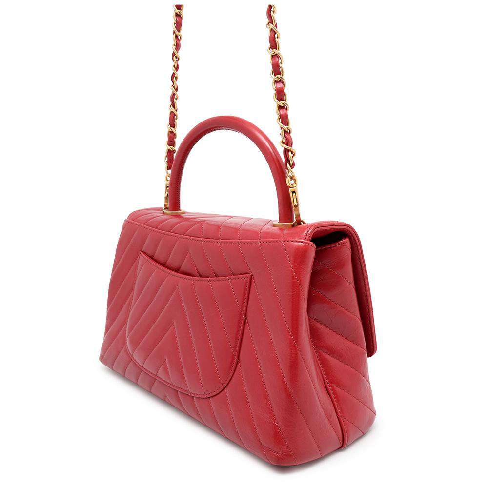 CHANEL Top Handle Chain 2wayBag RedA92991 Calf Leather
