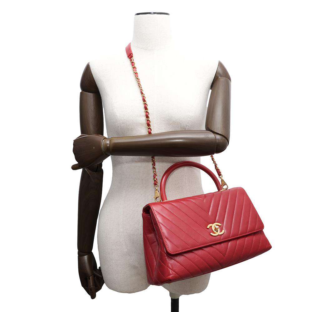 CHANEL Top Handle Chain 2wayBag RedA92991 Calf Leather