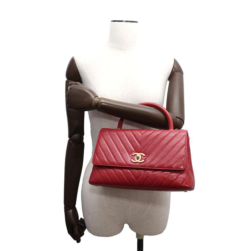 CHANEL Top Handle Chain 2wayBag RedA92991 Calf Leather