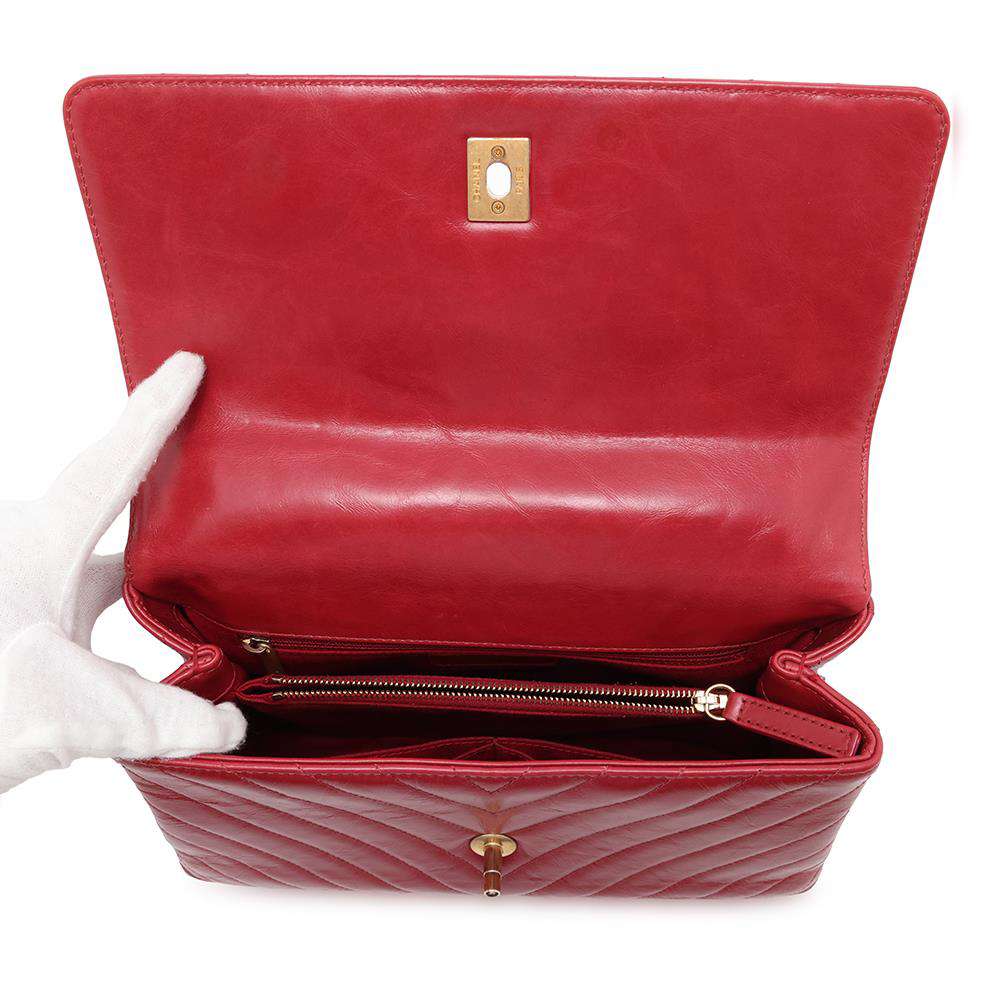 CHANEL Top Handle Chain 2wayBag RedA92991 Calf Leather