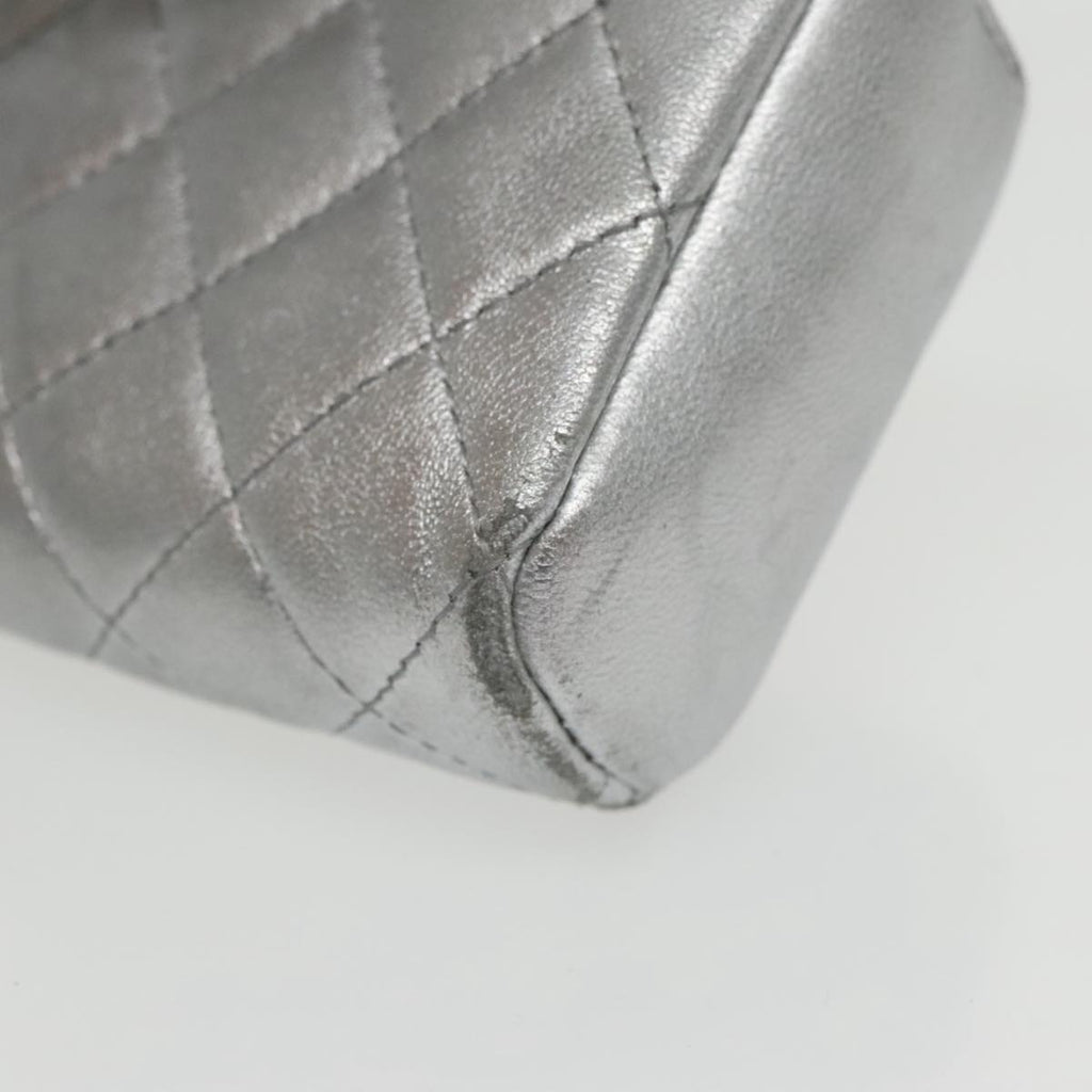CHANEL Pouch Lamb Skin Silver CC 100726