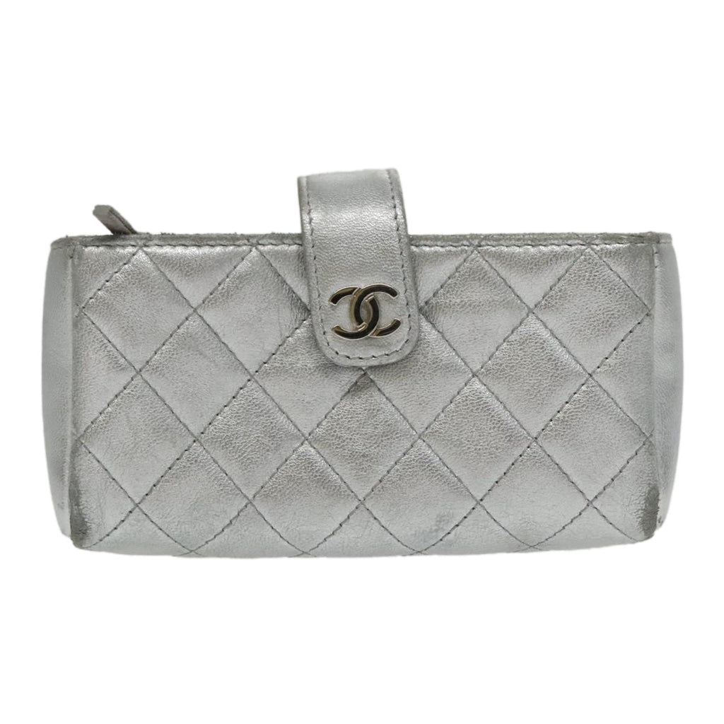 CHANEL Pouch Lamb Skin Silver CC 100726