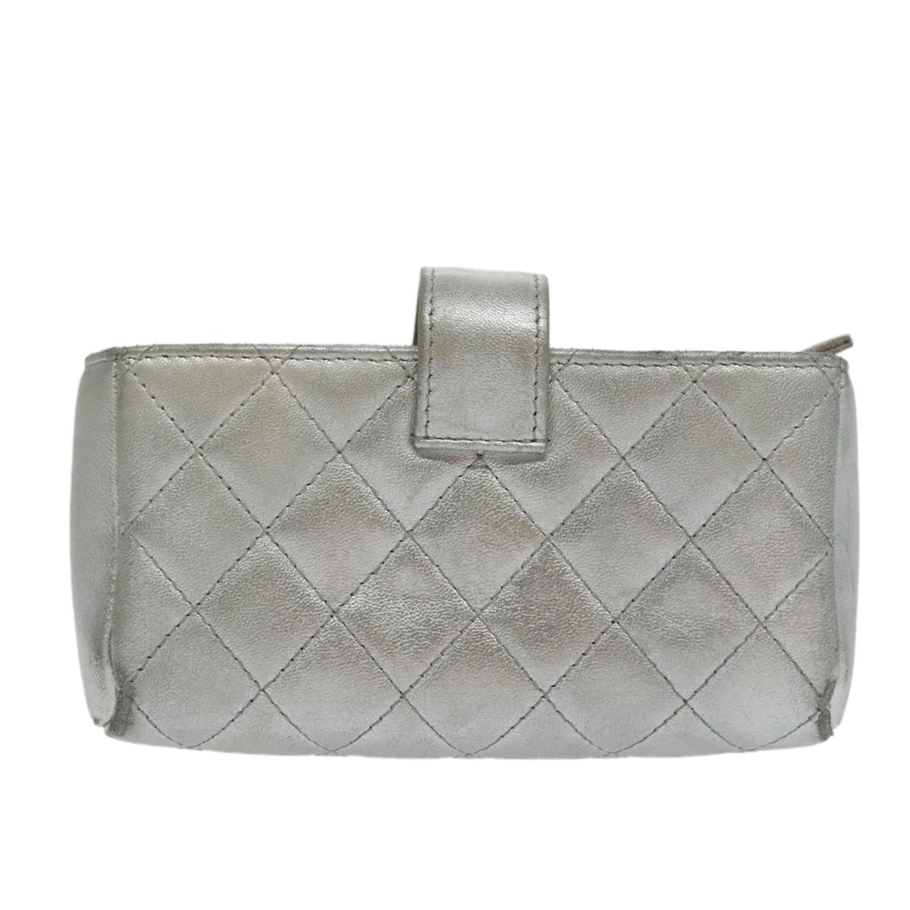CHANEL Pouch Lamb Skin Silver CC 100726